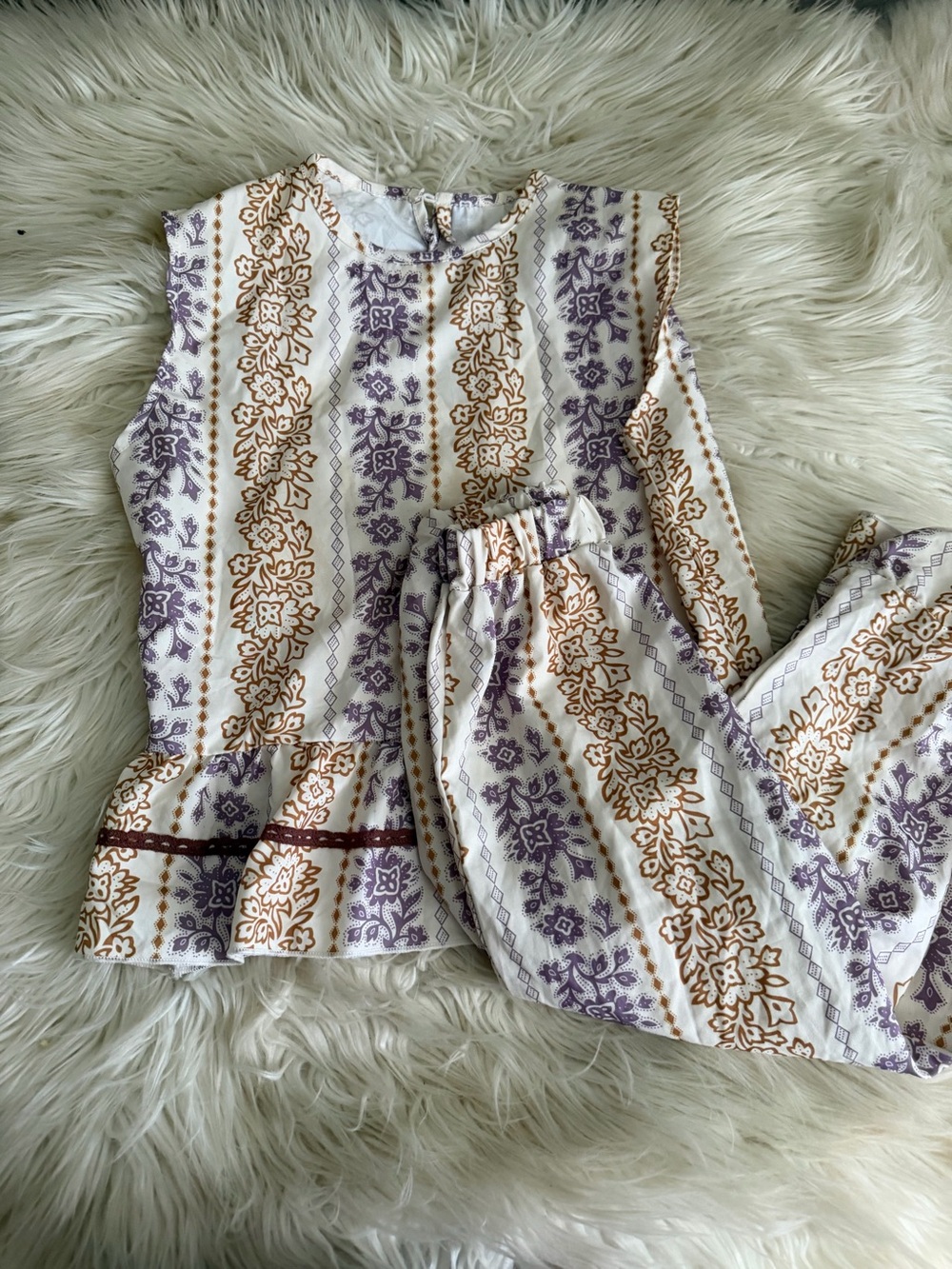 Girls' Cream and Lavender Floral Stripe Set